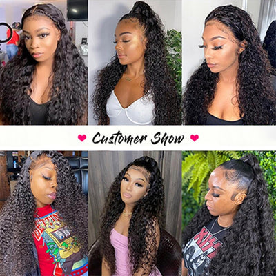 Curly Full Lace Frontal Wig 180% Density Thick Human Hair Wig Free Part Natual Black Hair