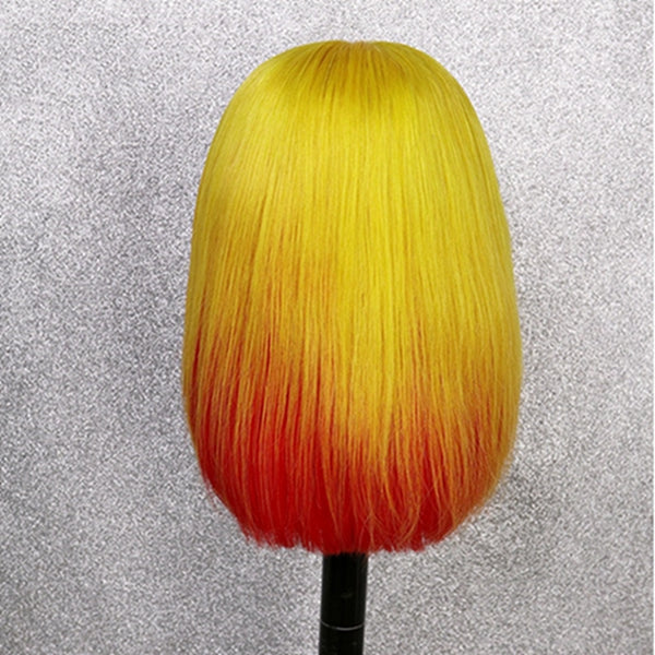 Red Ombre Yellow Short Bob Lace Front Wigs Short Bob Brazilian Human Hair Wig