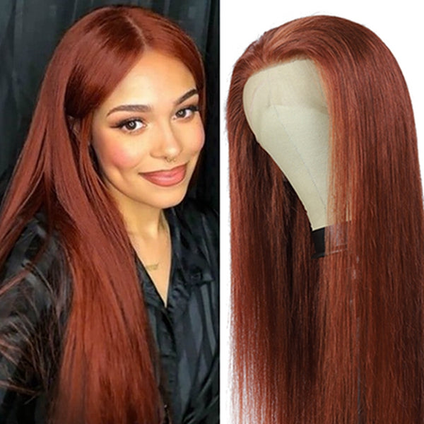 Auburn Reddish Brown Human Hair Wigs Pre Plucked 13x4 Straight Lace Front Wig