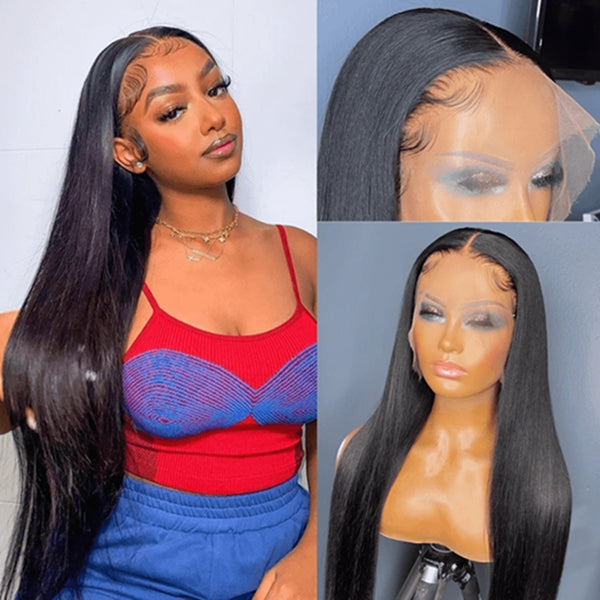 Long Straight Hair 250 Density 13x4/4x4 Lace Front Wig Preplucked Lace Frontal Human Hair Wigs for Women