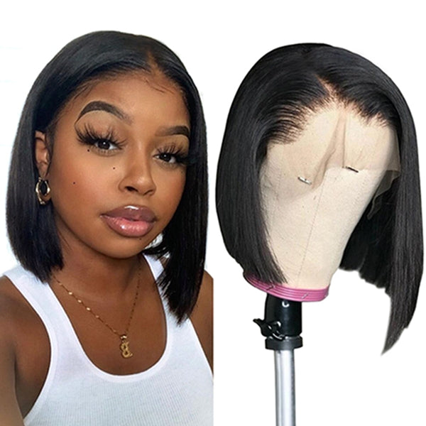 Short Bob Wigs Lace Front Straight Blunt Cut 10A Human Hair Wig