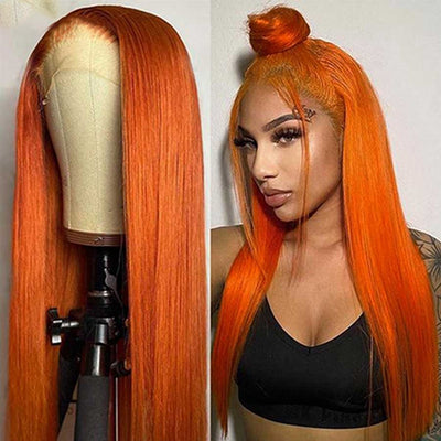 Orange Ginger Color 13x4 HD Lace Front Wigs Pre Plucked Straight Human Hair Wig Glueless Lace Wig for Women