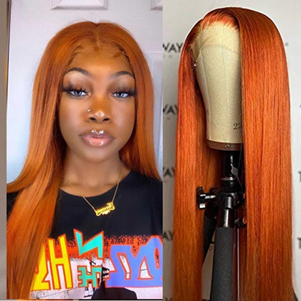 Orange Ginger Color 13x4 HD Lace Front Wigs Pre Plucked Straight Human Hair Wig Glueless Lace Wig for Women