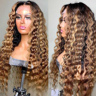 Blonde Highlight HD Lace Frontal Wig 13x4 Deep Wave Lace Front Human Hair Wigs with Highlights