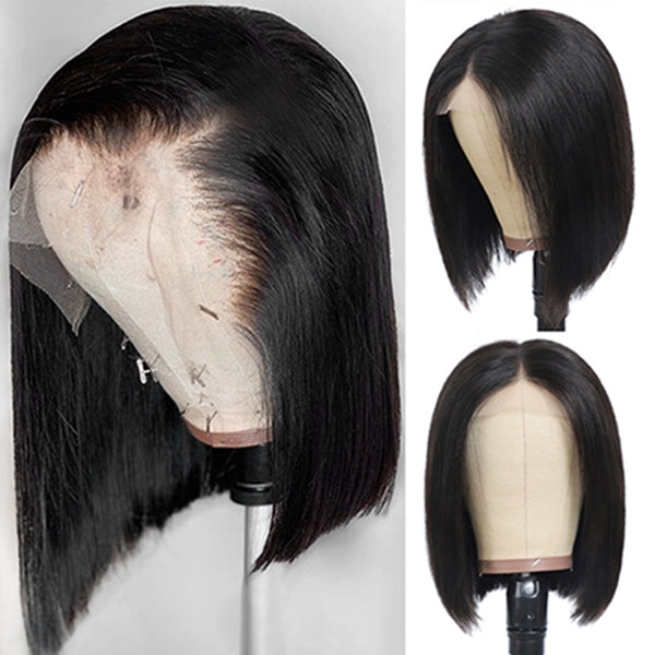 Short Bob Wigs Lace Front Straight Blunt Cut 10A Human Hair Wig