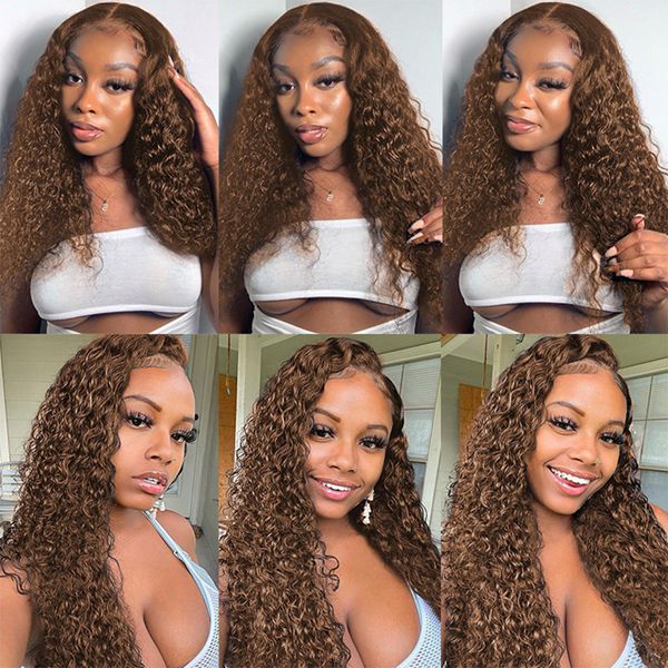 13x4 HD Lace Front Wig Deep Wave Chocolate Brown Wig Colored Curly Lace Front Human Hair Wigs