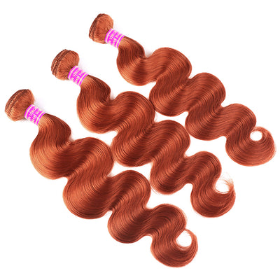 Ginger Orange Human Hair Bundles with Closure Colored Body Wave 3 Bundles with Lace Closure