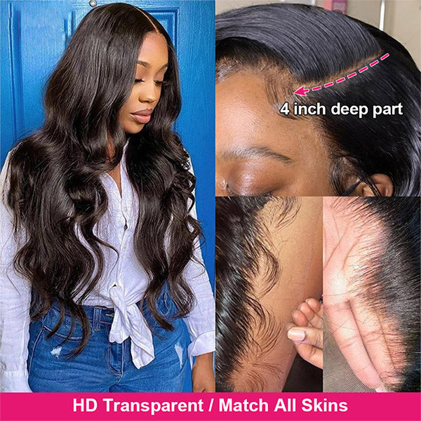 250 Density Body Wave Human Hair Wigs 13x4 HD Lace Front Wigs 5x5 Lace Closure Wig