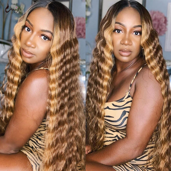 Highlight Deep Wave Bundles with Closure Colored Human Hair Bundles With 4x4 Hd Lace Closure