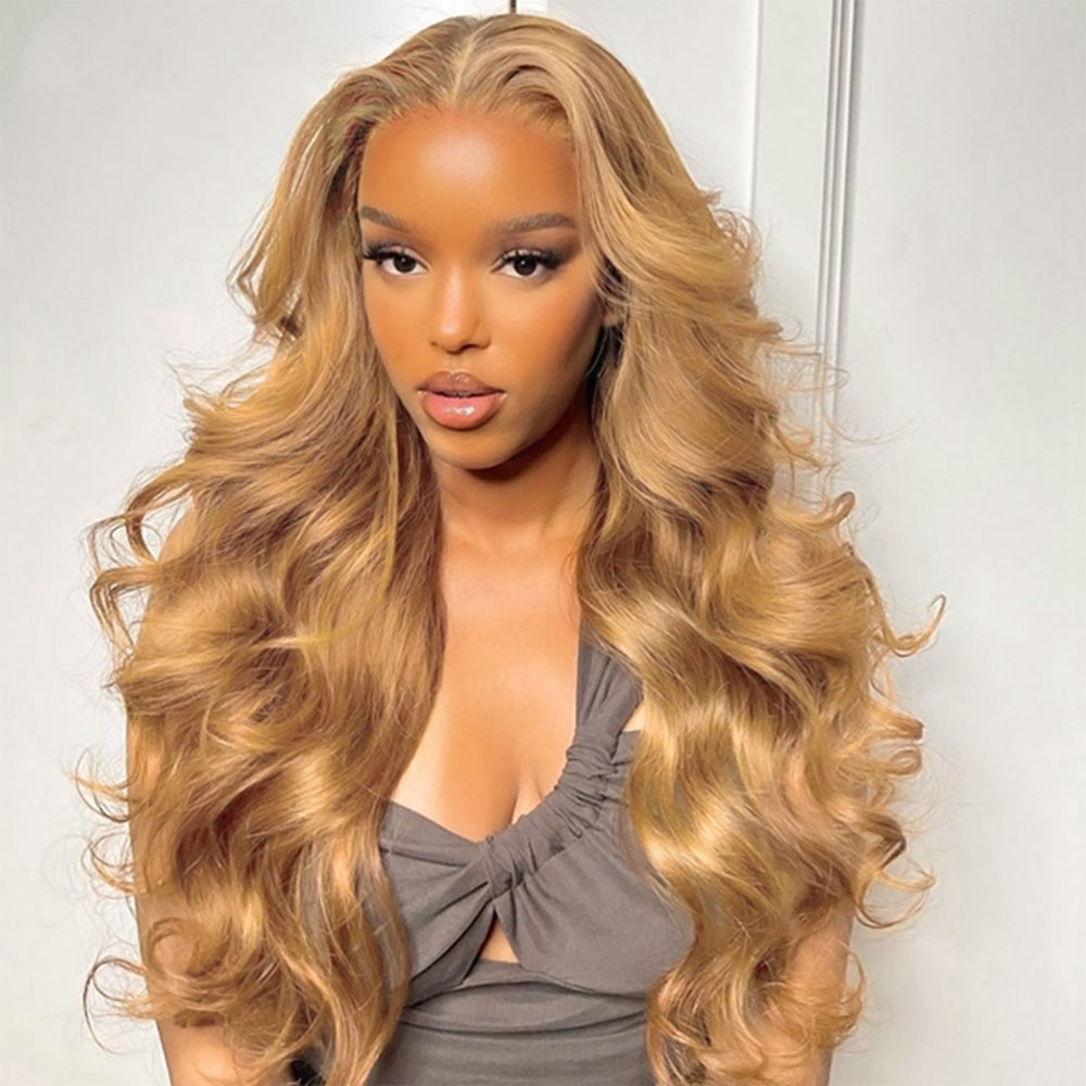 30 Inch Honey Blonde Body Wave Lace Front Wig Colored Human Hair Wigs Pre Plucked