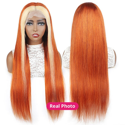 Ginger 613 Blonde Wig Straight Lace Front Wig Skunk Stripe Human Hair Wigs For Women