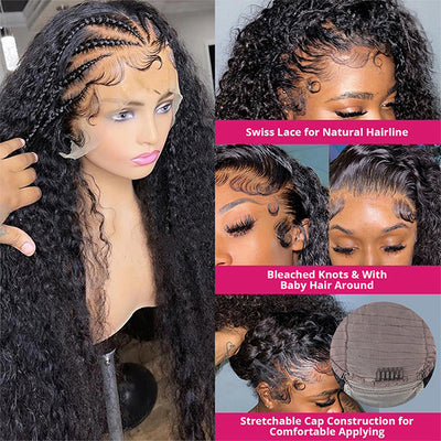 30 32 Inch Long Water Wave Human Hair Wigs Real HD Transparent Lace Frontal Wig