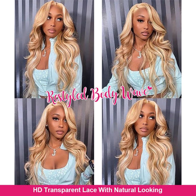 13x4 Honey Blonde 613 Balayage Highlights Colored Wigs Straight Lace Front Human Hair Wigs
