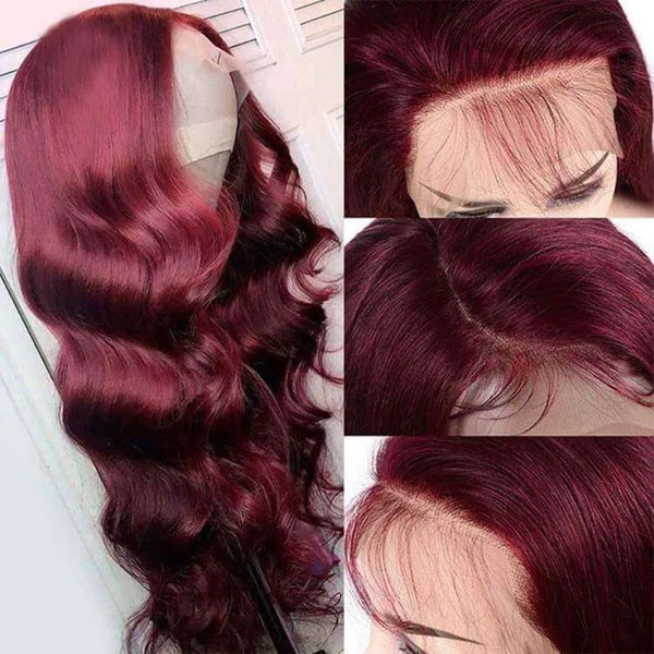 99J Burgundy 13x4 Lace Front Wig HD Colored Body Wave Human Hair Wigs for Women