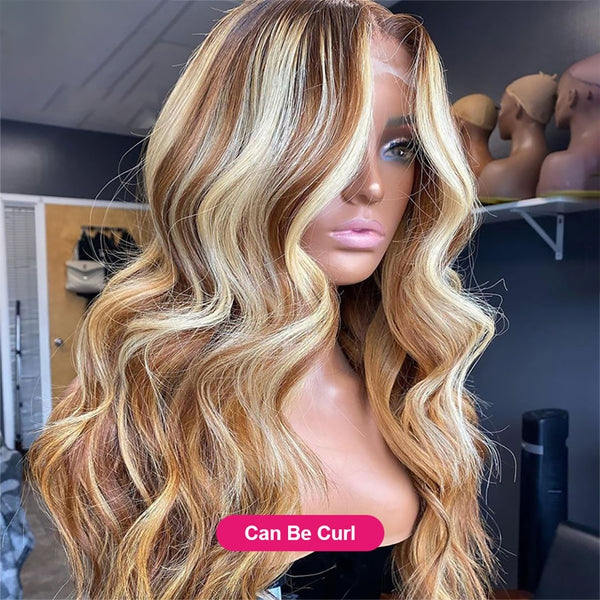 13x4 Honey Blonde 613 Balayage Highlights Colored Wigs Straight Lace Front Human Hair Wigs