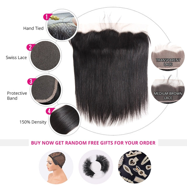 Straight Bundles with Frontal Virgin Human Hair 3 Bundles with 13x4 Hd Frontal