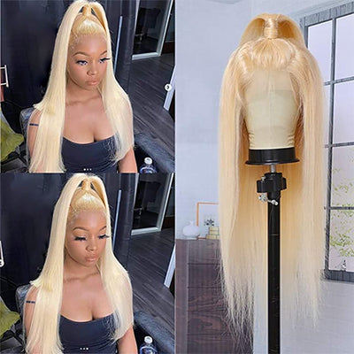 Blonde Glueless Full Lace Human Hair Wigs HD Transparent 613 Straight Lace Frontal Wig