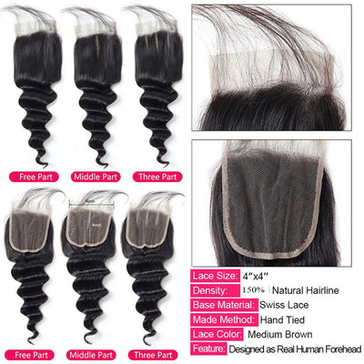 Loose Deep Wave Bundles With Closure Brazilian Human Hair Weave Bundles With Lace Closure 4x4