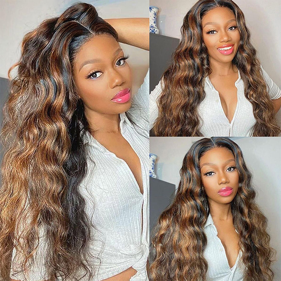 4/27 Highlight Wig Human Hair Loose Deep Wave Wig 13x4 Honey Blonde Lace Front Wigs