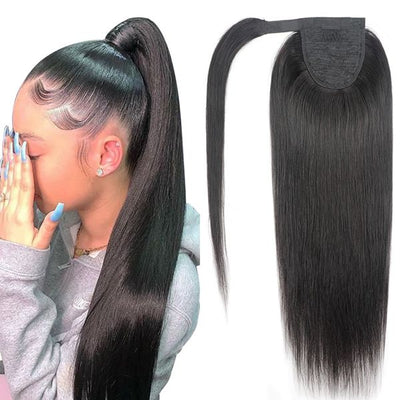 Ponytail Human Hair Wrap Around Straight Ponytail Extensions Remy Hair Ponytails