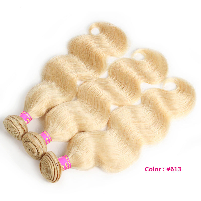613 Bundles With Frontal Brazilian Body Wave Human Hair Blonde Bundles With 13x4 Lace Frontal