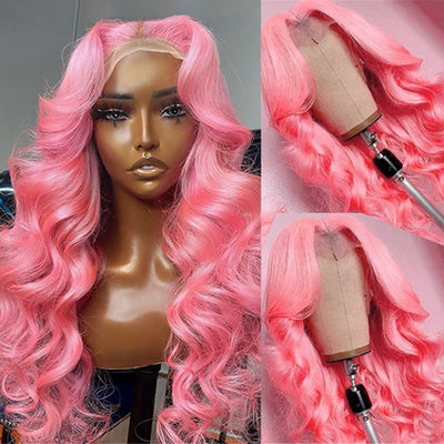 Pink Body Wave Wig Barbiecore Colored Human Hair Wig 13x4 HD Lace Frontal Wig