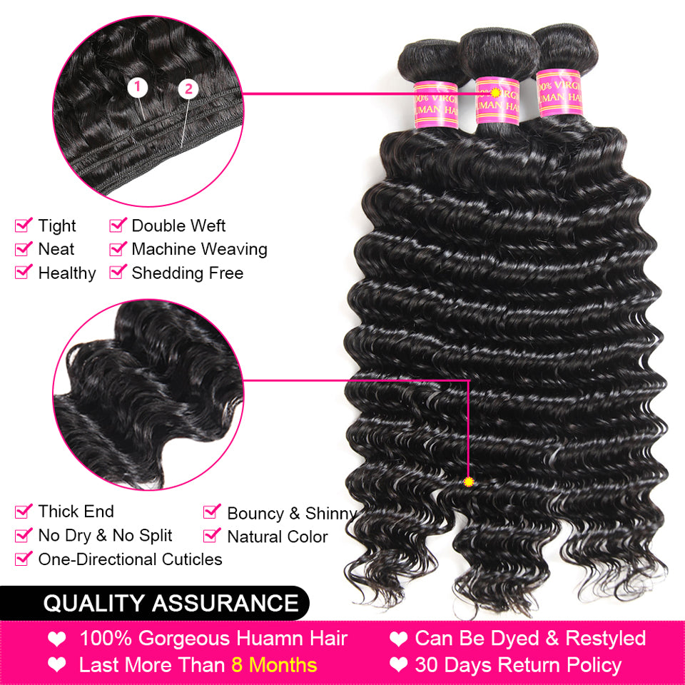 Deep Wave Bundles With Lace Frontal Human Hair 3 Bundles With 13x4 Frontal