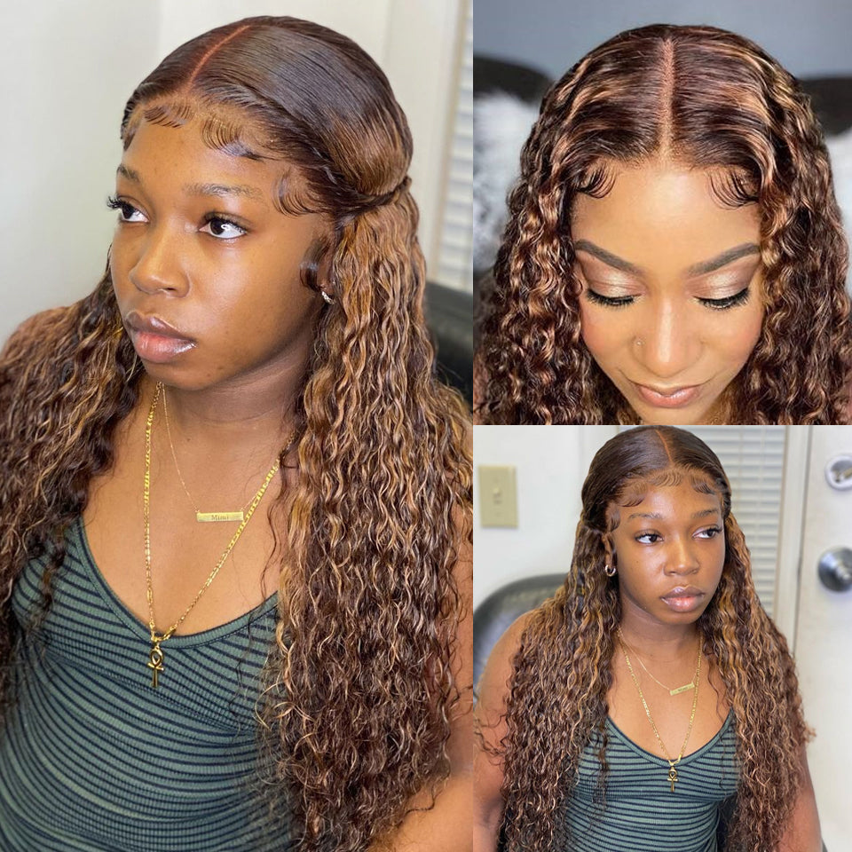 Highlight Curly Bundles With Frontal Brazilian Human Hair Weave With 13x4 Frontal