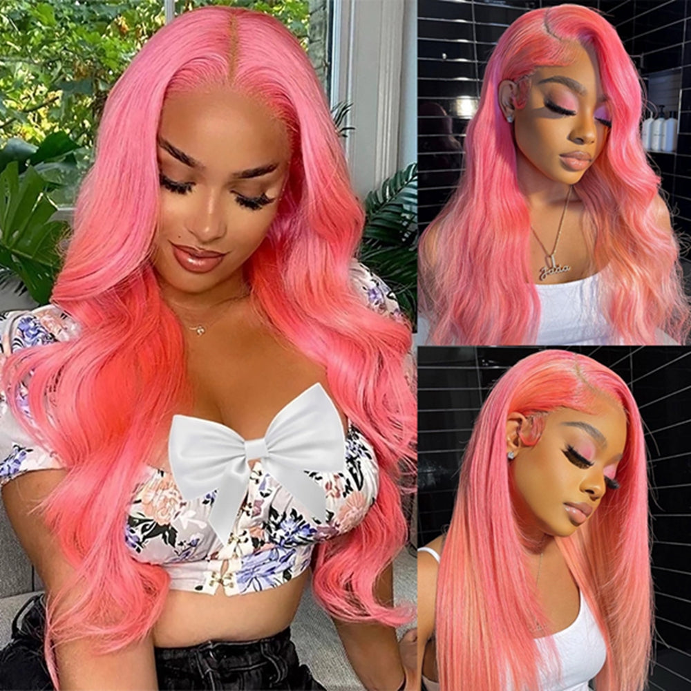 Pink Body Wave Wig Barbiecore Colored Human Hair Wig 13x4 HD Lace Frontal Wig