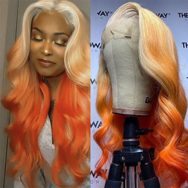 Ombre Ginger Orange Colored Body Wave Lace Wig 13x4 Hd Lace Frontal Wig
