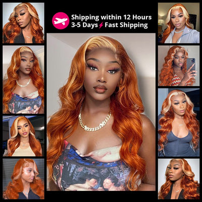 Ginger Blonde Body Wave Lace Front Wig Colored Human Hair Wigs With Blonde Highlights