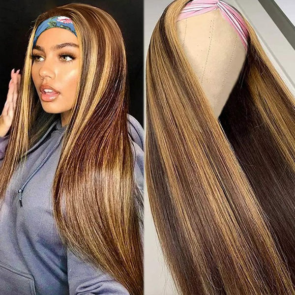 Highlight Straight Headband Wig Brazilian Hair Wig For Black Women Piano Color