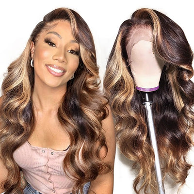 30 inch Highlight HD Transparent Lace Frontal Wig 250 Density Ombre Body Wave Human Hair Wigs
