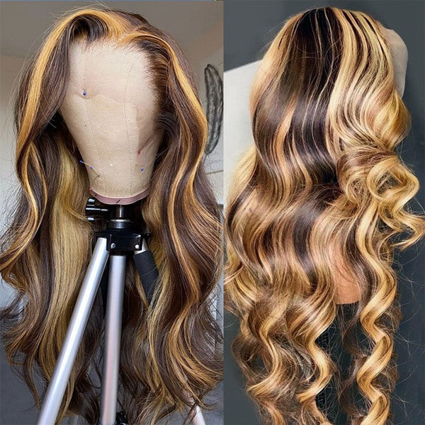 30 inch Highlight HD Transparent Lace Frontal Wig 250 Density Ombre Body Wave Human Hair Wigs