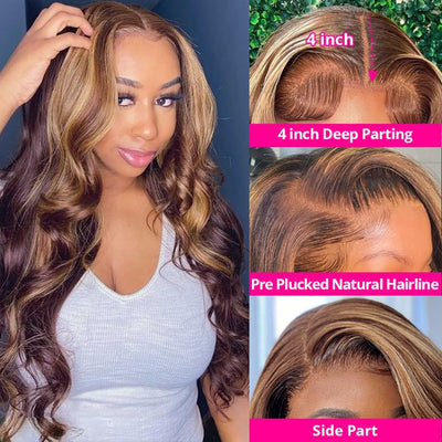 250% Density Highlight Ombre Lace Front Wigs 13x4 Honey Blonde Body Wave Human Hair Wigs