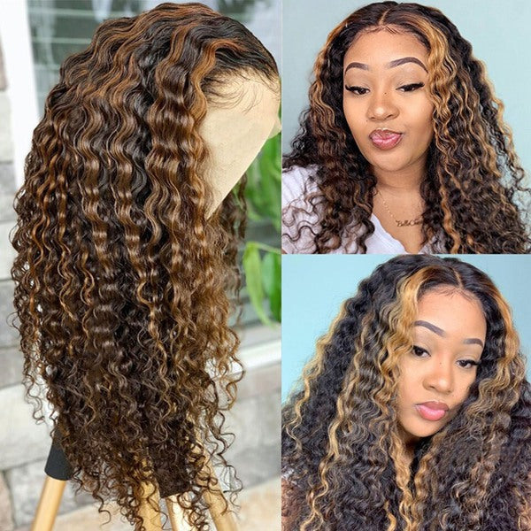 Blonde Highlight HD Lace Frontal Wig 13x4 Deep Wave Lace Front Human Hair Wigs with Highlights