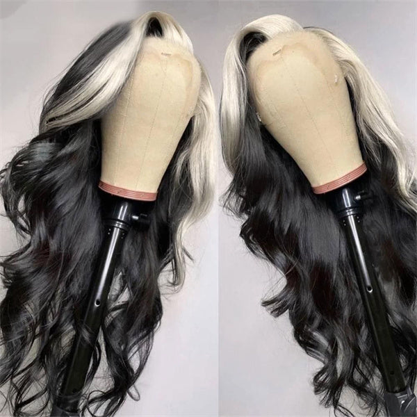 1B 613 Skunk Stripe Wig With Blonde Highlights Body Wave Human Hair Wigs For Women