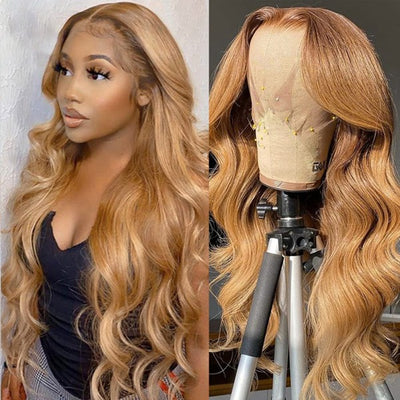 30 Inch Honey Blonde Body Wave Lace Front Wig Colored Human Hair Wigs Pre Plucked