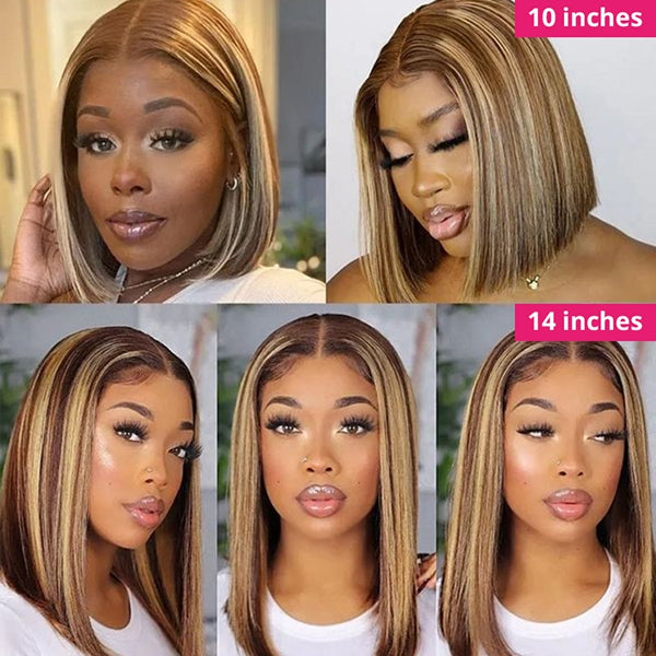 13x4 Highlight Bob Wig Straight Lace Frontal Wig Colored Human Hair Wig