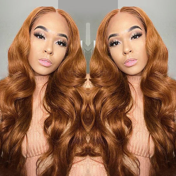 #30 Colored Ginger Brown Human Hair Wigs 13x4 Body Wave Lace Front Wig