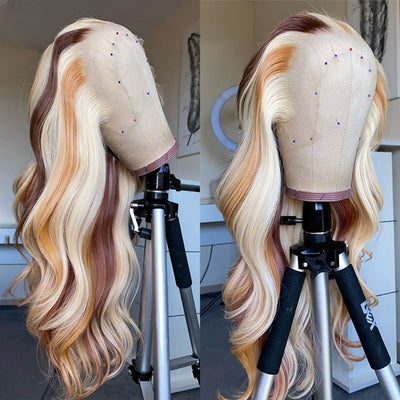 4/613 Blonde Lace Front Wig Body Wave Highlights Human Hair Wig