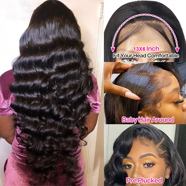 36 Inch Long Loose Deep Wave Human Hair Wigs 13x6 HD Transparent Lace Frontal Wig