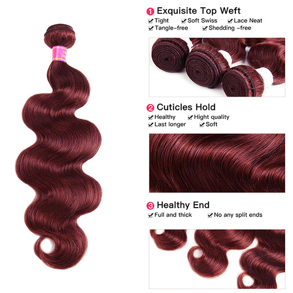 99J Burgundy Body Wave Bundles With Closure Colored Human Hair Bundles With Closure 4x4
