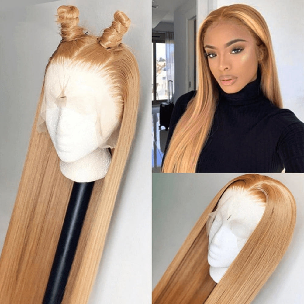 Honey Blonde Wig Straight 13x4 Lace Front Wigs Human Hair Wigs 27 Color