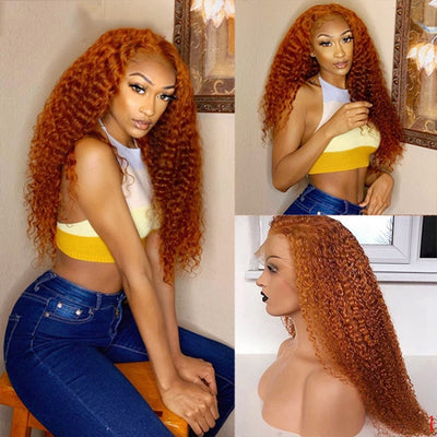 30 Inch Ginger Curly Human Hair Wigs 13x6 Colored Lace Front Wigs