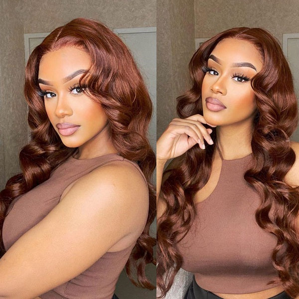 Auburn Reddish Brown Body Wave Lace Front Wig 13x4 Colored Human Hair Wigs Perfect For Dark Skin