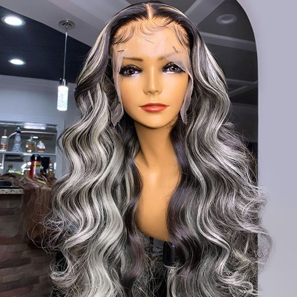 13x4 Platinum Blonde Highlights Body Wave Mixed Colored Lace Front Human Hair Wigs