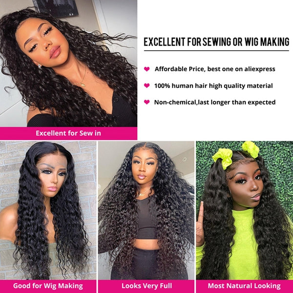 Water Wave Bundles with Frontal Human Hair 3 Bundles with 13x4 Hd Lace Front Closure