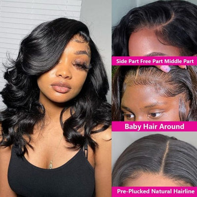 Short Wavy Bob Wig 13x4 Body Wave Lace Front Human Hair Wigs For Black Women