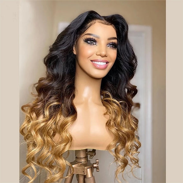 Ombre Highlights Wig Human Hair Wig Body Wave Lace Front Wig